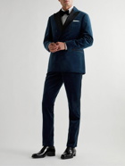 Brunello Cucinelli - Slim-Fit Satin-Trimmed Cotton-Velvet Tuxedo Trousers - Blue