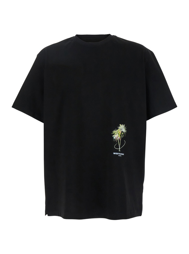 Photo: WOOYOUNGMI Black Crewneck T-shirt With Logo Detail On The Front And Maxi Logo Print On The Rear In Cotton Man