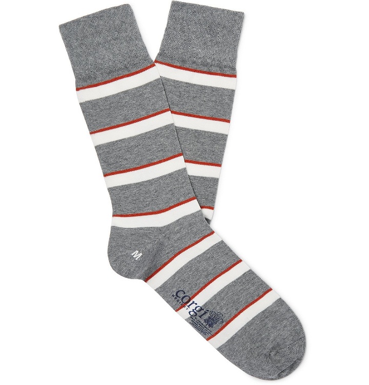 Photo: Kingsman - Corgi Striped Cotton-Blend Socks - Gray