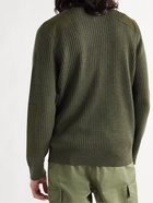 A.P.C. - Canvas-Trimmed Ribbed Wool Sweater - Green