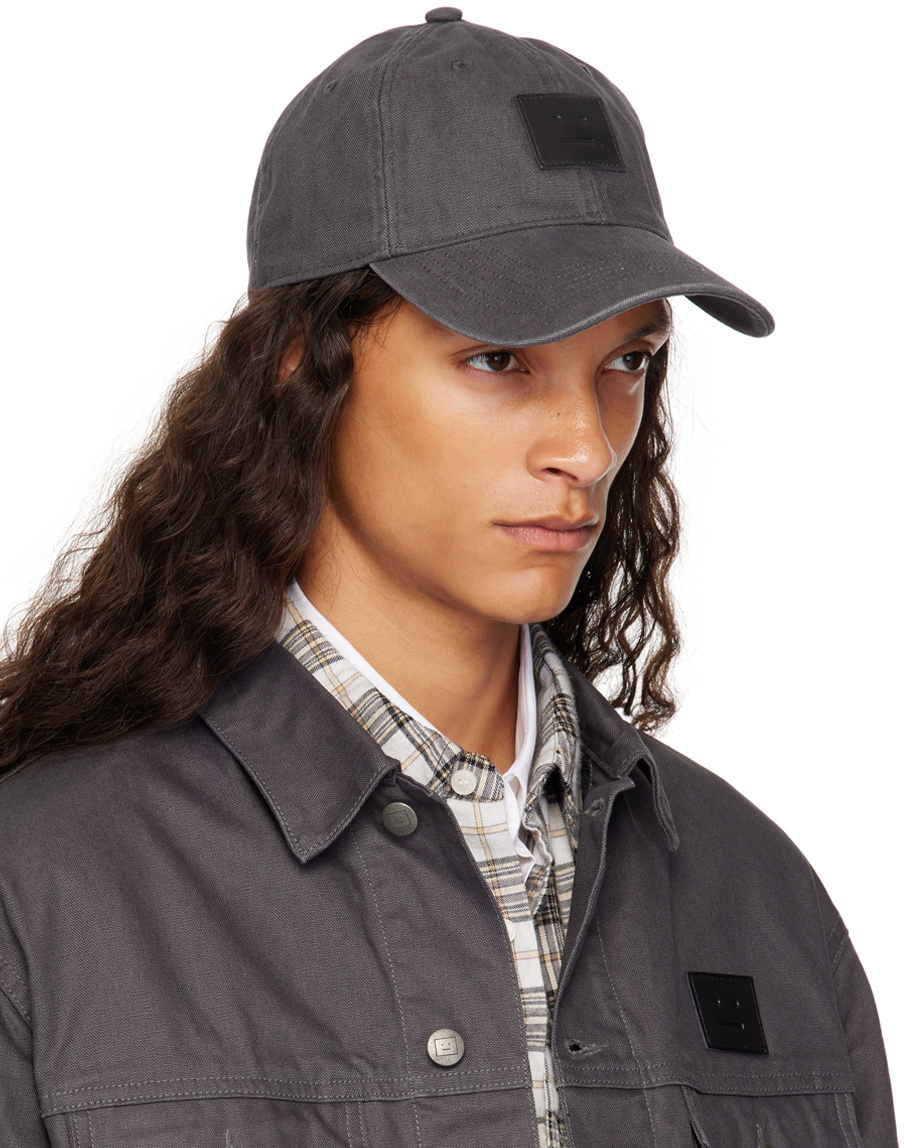 Acne Studios Gray Leather Face Patch Cap Acne Studios