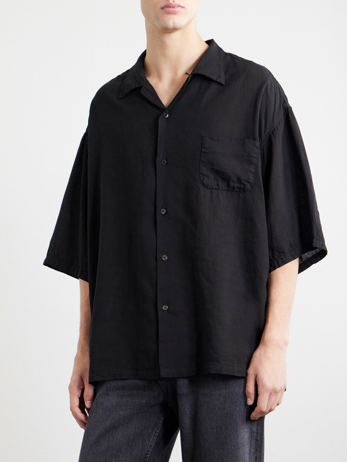 KAPITAL - Big Lyocell and Linen-Blend Shirt - Black