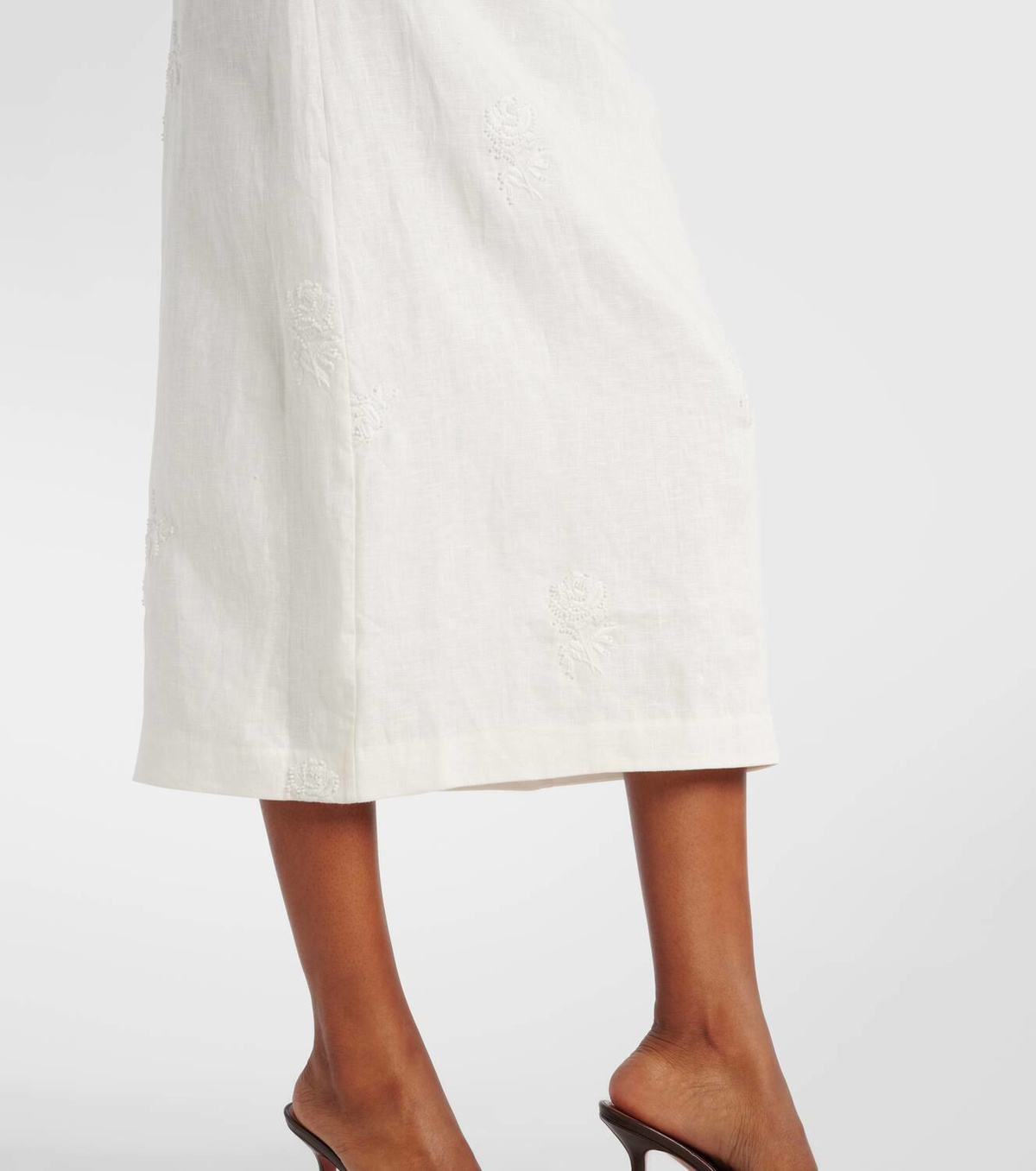 SIR Alessandra embroidered linen midi skirt