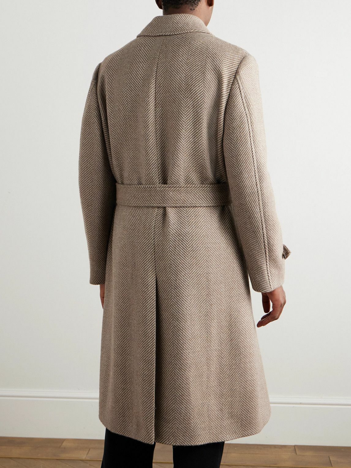 Richard James - Belted Herringbone Virgin Wool Coat - Brown