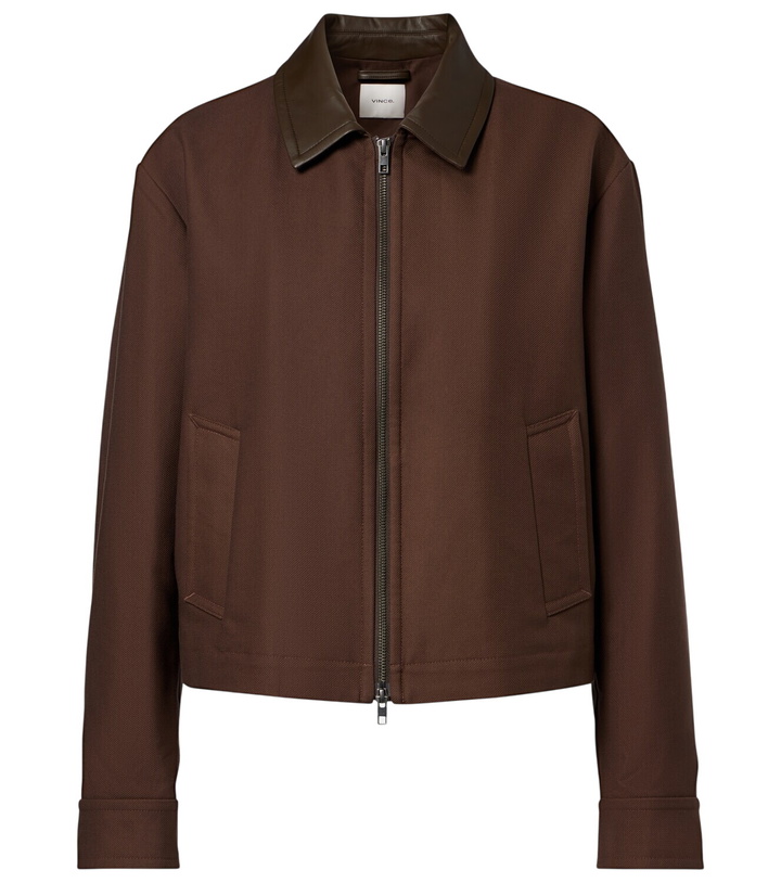Photo: Vince Cropped leather-trimmed cotton twill jacket