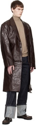Entire Studios Brown Single Breasted Leather Coat
