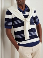 Mr P. - Camp-Collar Striped Merino Wool Polo Shirt - Blue