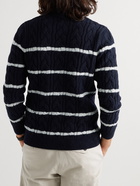 Armor Lux - Logo-Appliquéd Striped Cable-Knit Wool-Blend Sweater - Blue