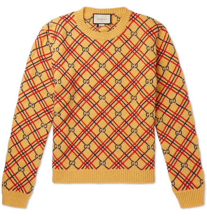 Photo: Gucci - Logo-Embroidered Wool Sweater - Yellow
