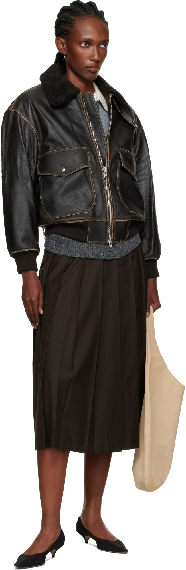 Dunst Brown A-2 Shearling Collared Leather Jacket