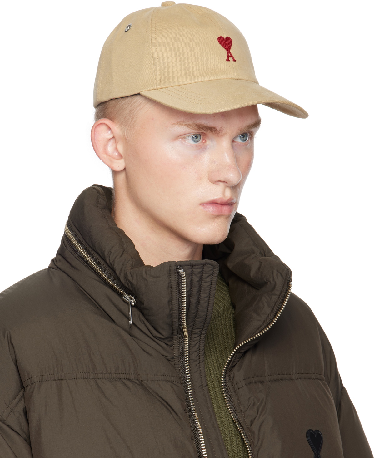 AMI Paris Beige Ami de Coeur Embroidery Cap AMI