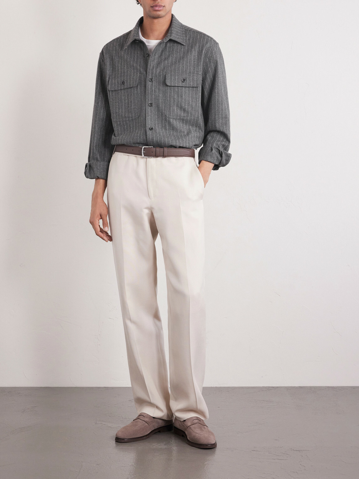 Ralph Lauren Purple label - Pinstriped Super 150s Wool-Flannel Shirt - Gray