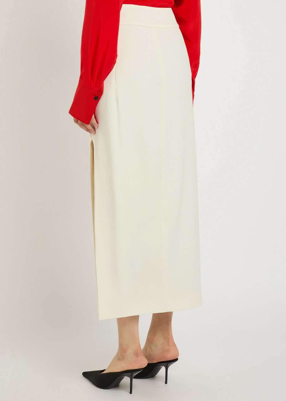 Victoria Beckham Split Twill Midi Skirt Ivory