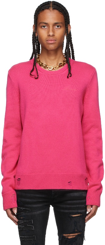 Photo: AMIRI Pink Cashmere Destroyed & Repaired Sweater
