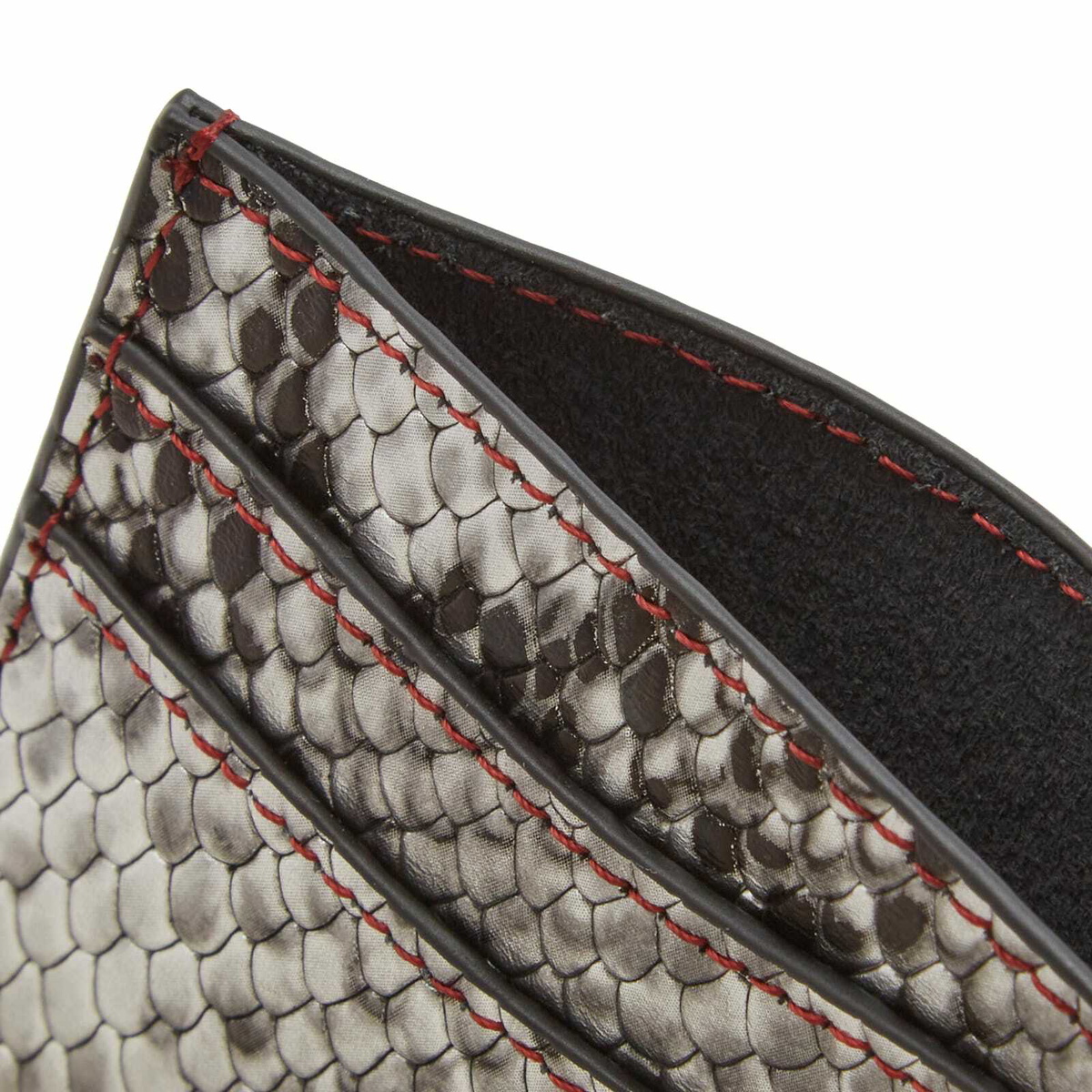 Dime Men's Embossed Leather Cardholder in Silver Snake 