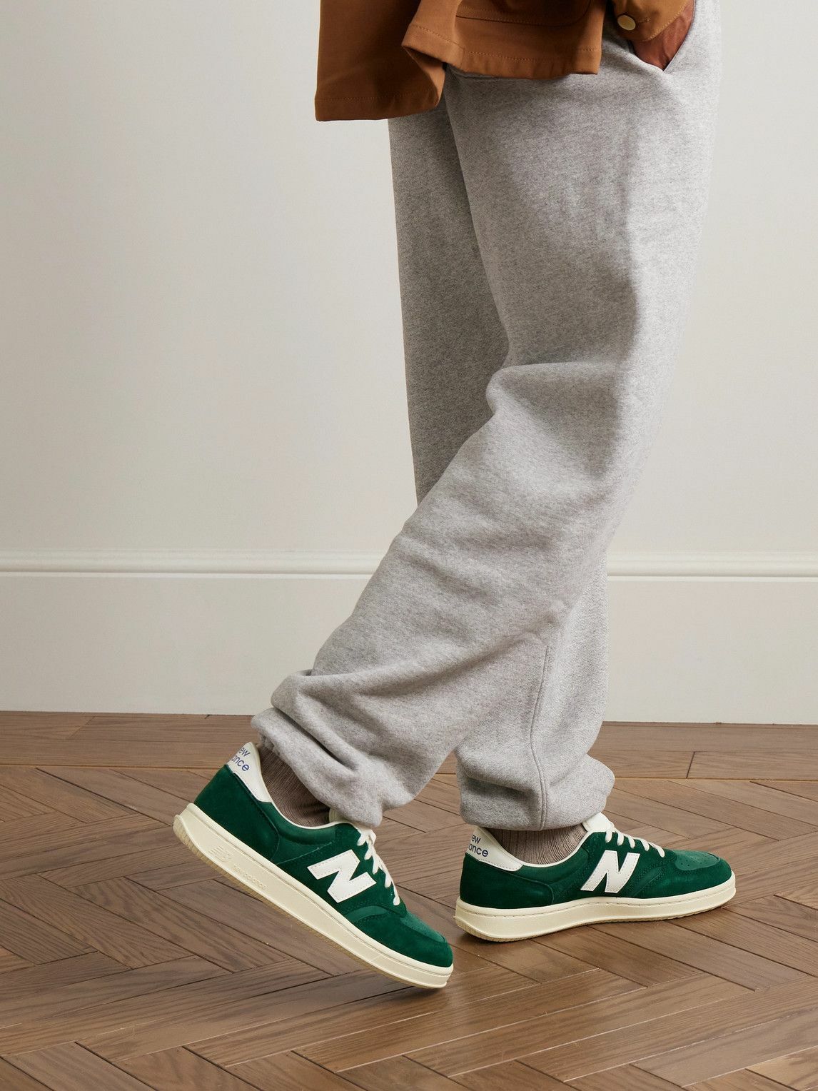 New Balance - T500 Leather-Trimmed Suede and Nubuck Sneakers - Green
