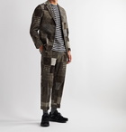 Beams Plus - Cropped Tapered Patchwork Printed Cotton-Blend Corduroy Trousers - Gray