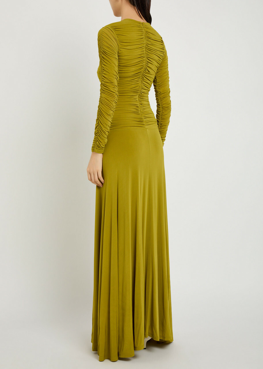 Tove Eira Ruched Stretch-jersey Maxi Dress Green