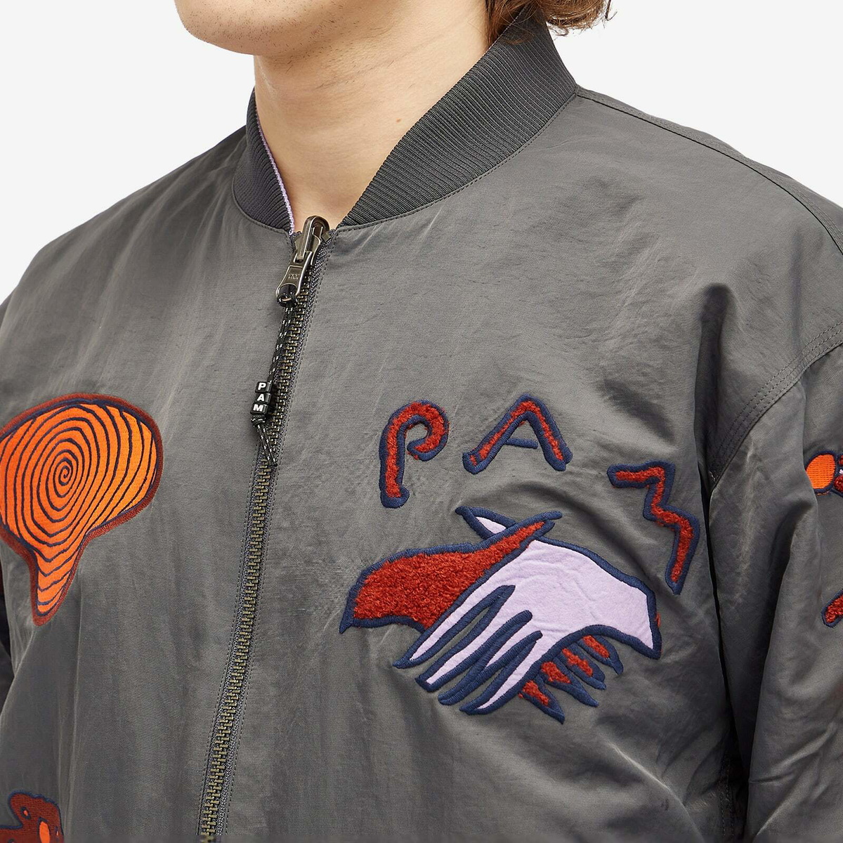 P.A.M. Men's Marking Reversible Bomber Jacket in Charcoal