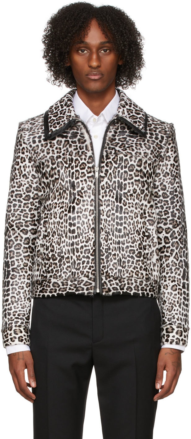Saint Laurent White & Black Fur Leopard Print Jacket Saint Laurent