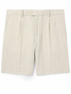 Club Monaco - Straight-Leg Pleated Linen Shorts - Neutrals