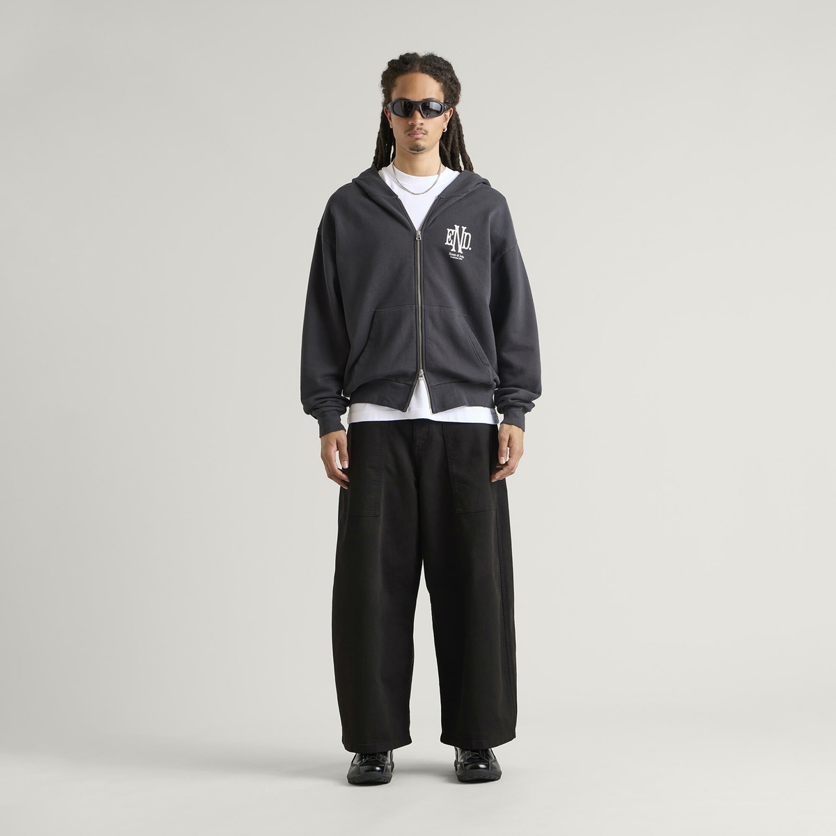 END. Mono Zip Hoodie in Cinder Black