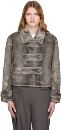 OPEN YY Gray Faux Fur Tab Toggle Jacket