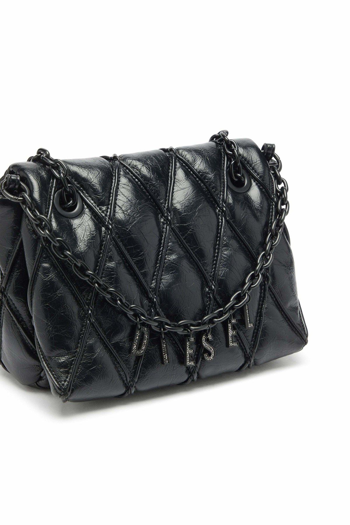 Diesel Charm-D - Shoulder bag in shiny quilted PU - Shoulder Bags Womens in Black