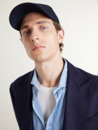 Brunello Cucinelli - Logo-Embroidered Leather-Trimmed Cotton-Twill Baseball Cap - Blue