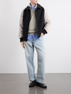 Golden Bear - Collared Raglan Leather Trimmed Wool-Blend Bomber Jacket - Black