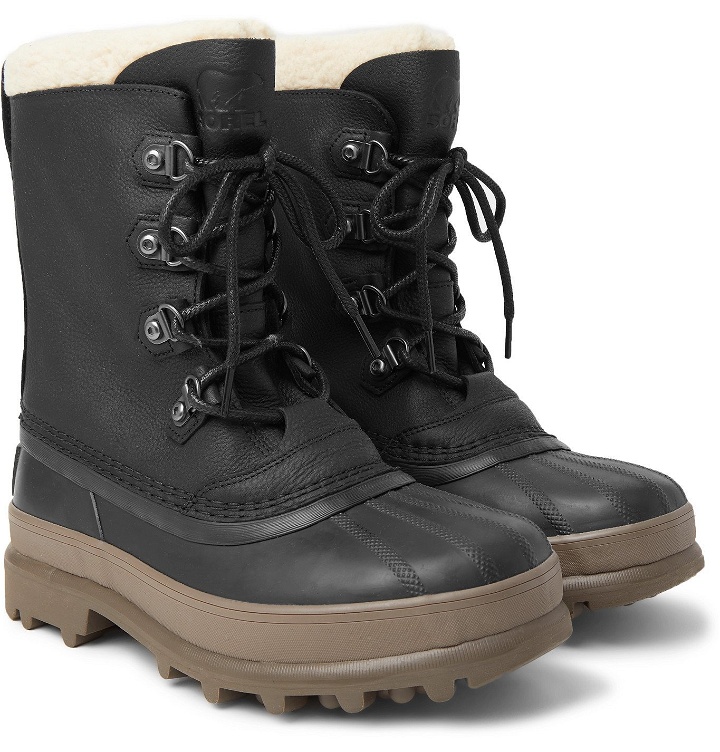 Photo: Sorel - Caribou Stack Faux Shearling-Trimmed Waterproof Leather and Rubber Snow Boots - Black