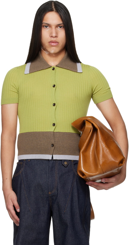Photo: EGONlab Green & Brown Contrasted Ribs Knit Polo