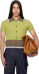 EGONlab Green & Brown Contrasted Ribs Knit Polo