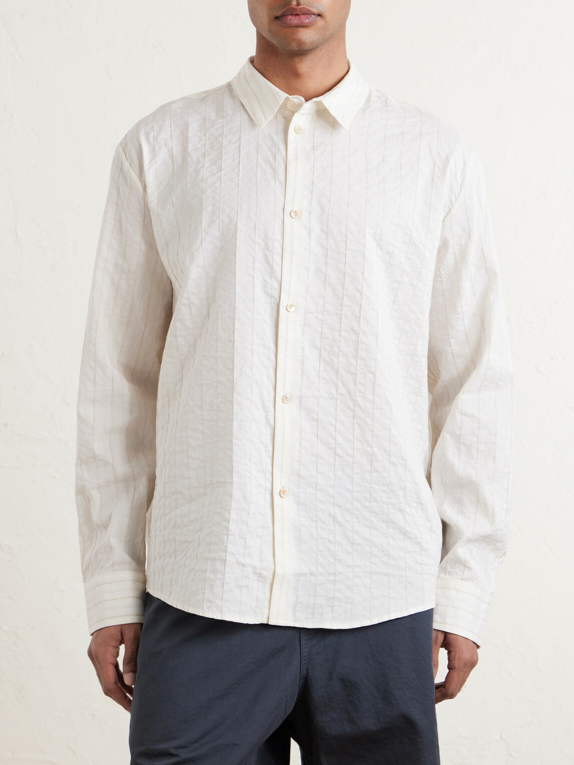 A Kind Of Guise - Fulvio Pinstriped Cotton, Silk and Linen-Blend Shirt - Neutrals