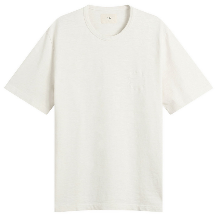 Photo: Folk Men's Slub Embroidered T-Shirt in Off White