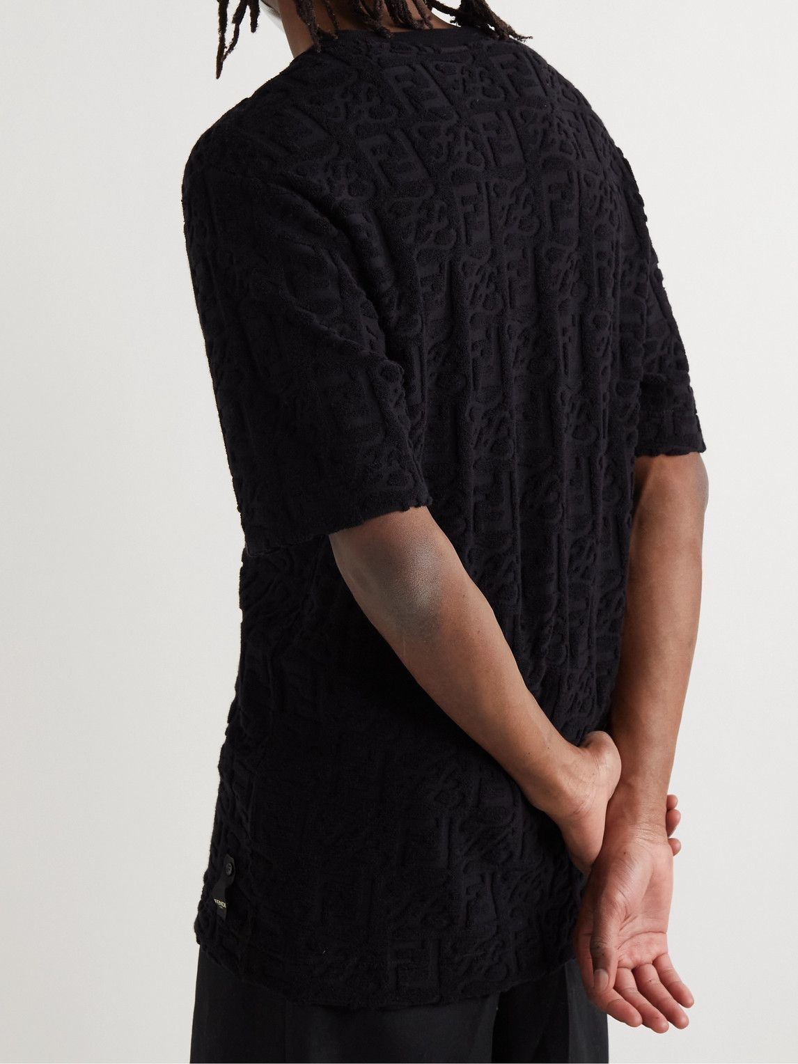 Fendi - Logo-Debossed Cotton-Blend Terry T-Shirt - Black Fendi