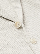 Brunello Cucinelli - Shawl-Collar Ribbed Cotton and Linen-Blend Cardigan - Neutrals