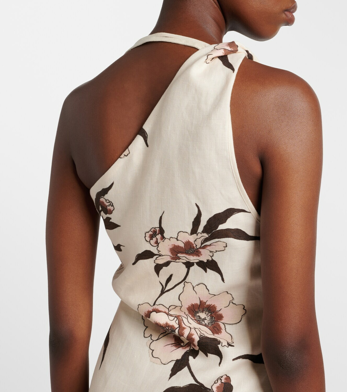 SIR Floral one-shoulder linen minidress