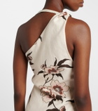 SIR Floral one-shoulder linen minidress