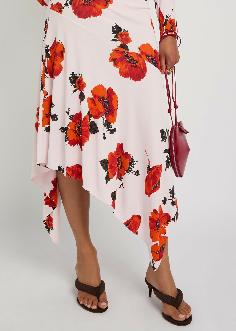 Alaïa Floral-print Asymmetric Jersey Midi Skirt Red