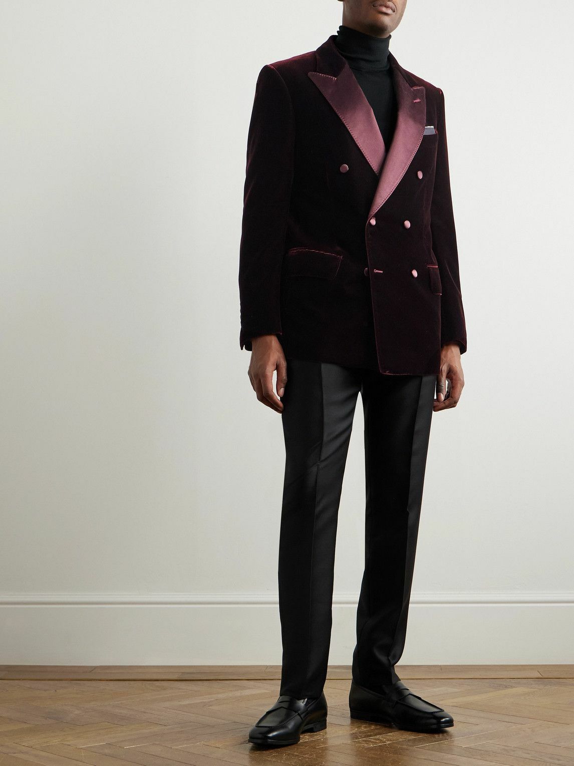 TOM FORD - Dyllan Double-Breasted Satin-Trimmed Velvet Tuxedo Jacket - Burgundy