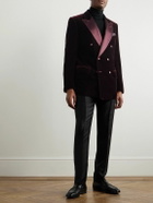 TOM FORD - Dyllan Double-Breasted Satin-Trimmed Velvet Tuxedo Jacket - Burgundy