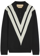 Valentino Garavani Vlogo-intarsia Wool Polo Jumper Black And White