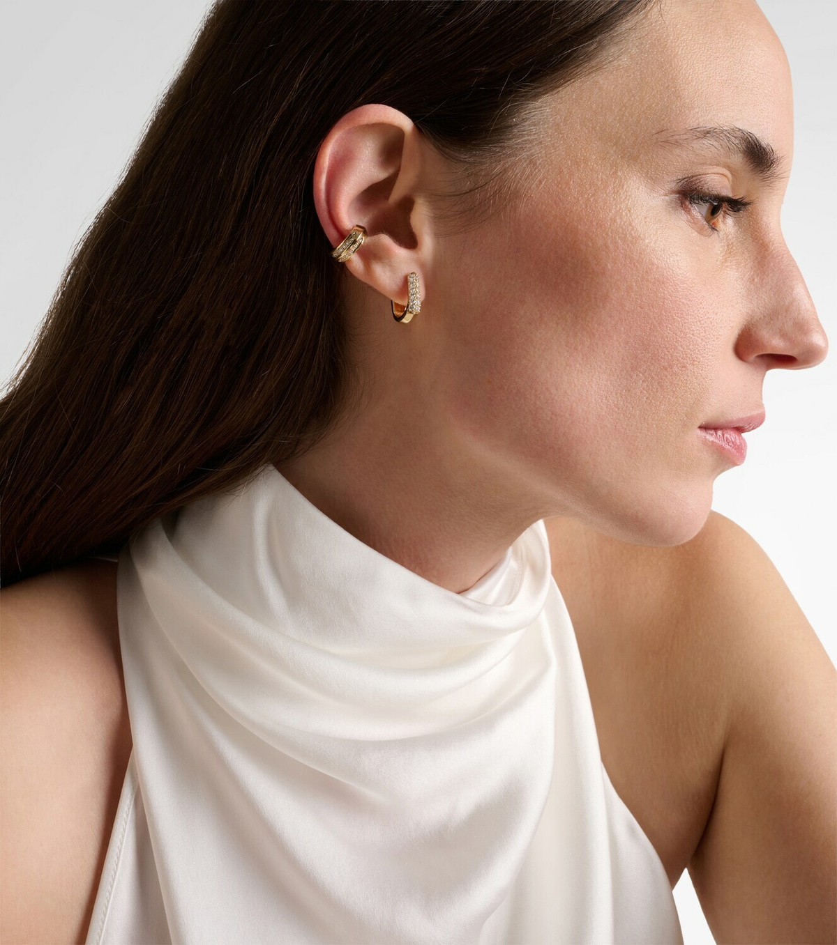 Stone and Strand Knife Edge 14kt gold ear cuff with diamonds