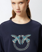 Pinko Crew Neck Sweatshirt With Love Birds Jewel Embroidery Abyss Blue