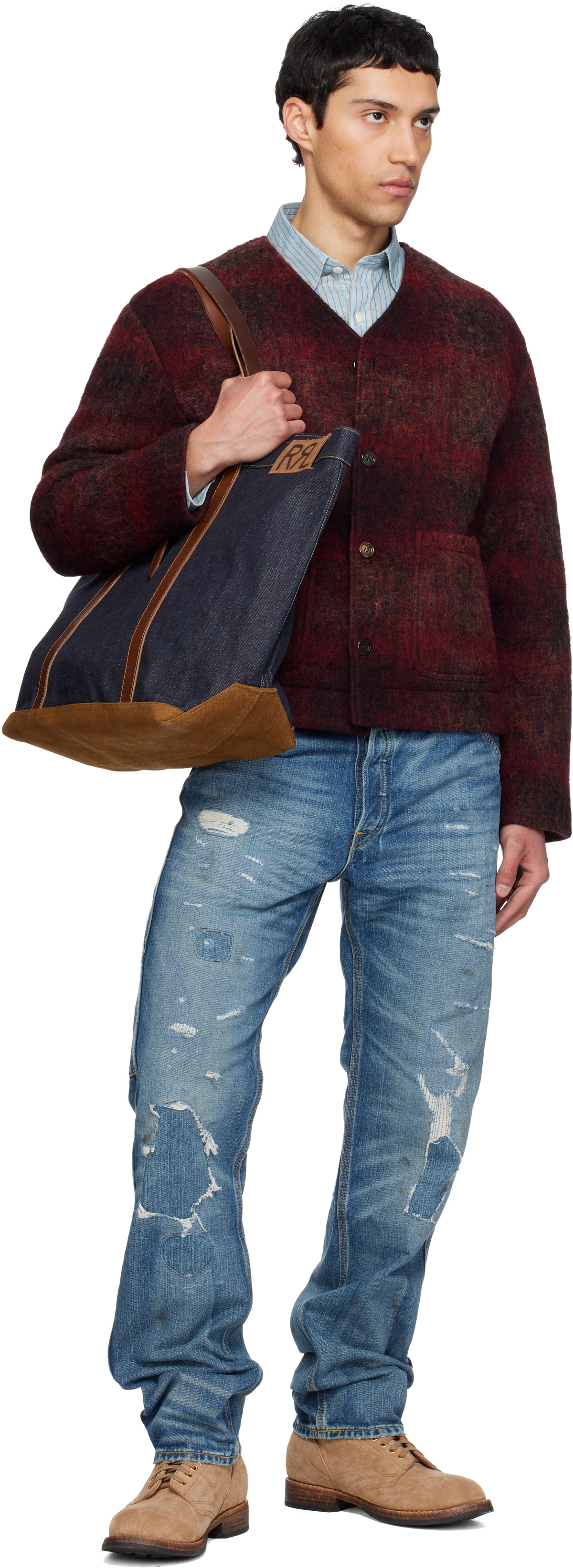 RRL Indigo Leather-Trim Denim Tote