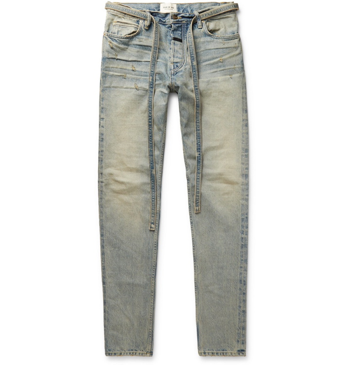 Photo: Fear of God - Slim-Fit Tapered Distressed Denim Jeans - Blue