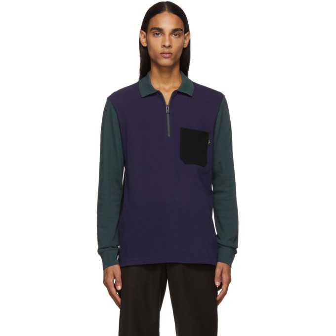 Photo: PS by Paul Smith Blue and Green Long Sleeve Polo