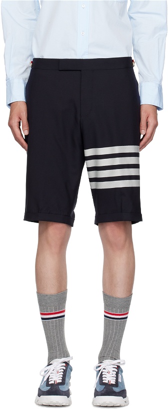 Photo: Thom Browne Navy 4-Bar Shorts