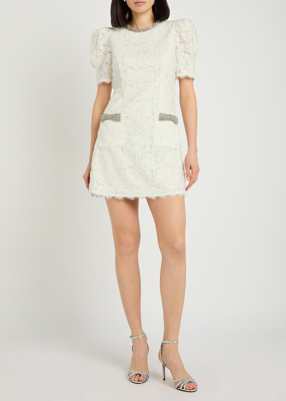Rebecca Vallance Dillon Crystal and Sequin-embellished Lace Mini Dress Ivory